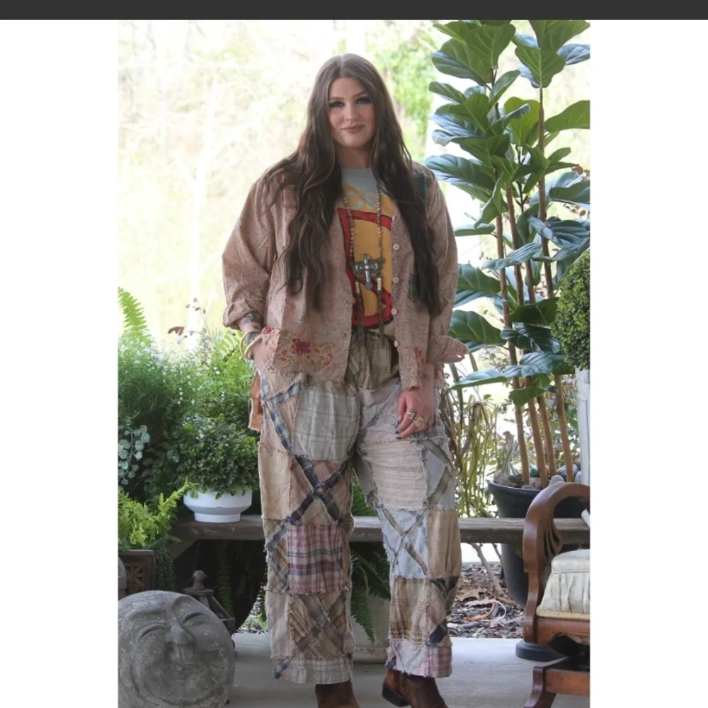 ✨NEW Jaded Gypsy Paths Crossed Patchwork Plaid Women's Pants - L\XL REMAIN - Picture 5 of 5